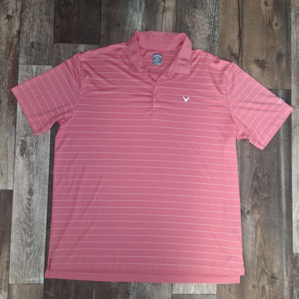 Callaway Opti-Dri Ventilated Coral Pink Striped Short Sleeve Golf Polo XXL